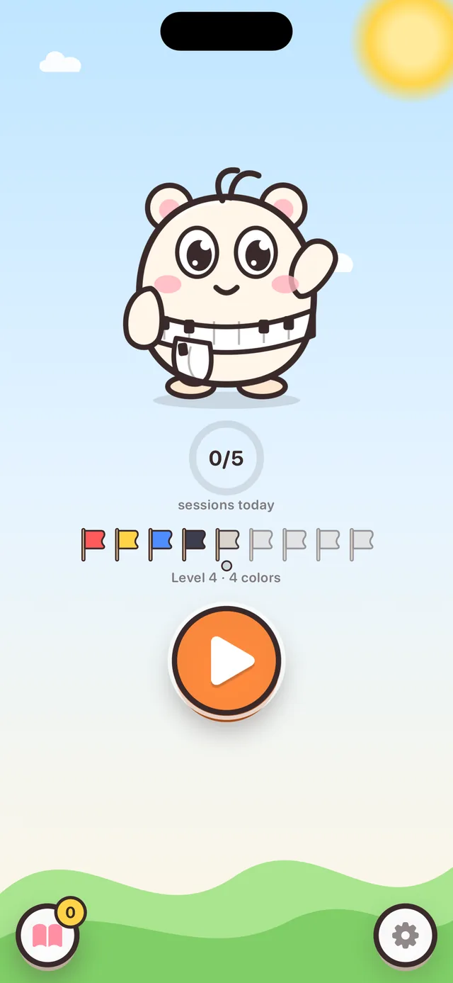 Home screen with today's session counter and the Play button