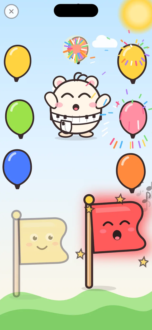 The party at the end of a session: balloons, confetti, and a cheering Tonmi